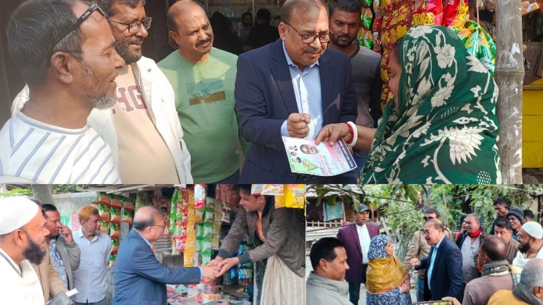 বাগআঁচড়ায় মফিকুল হাসান তৃপ্তির গণসংযোগ ও লিফলেট বিতরণ কালে বেগম খালেদা জিয়ার সুস্থতা কামনা